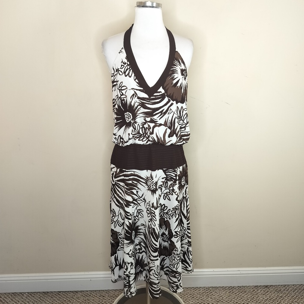 SL Fashions Halter‎ Midi Dress Brown Floral Flowy